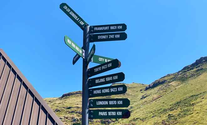 Ce type de panneau indicateur est un grand classique en Nouvelle-Zélande, et vous en trouverez dans la plupart des grandes villes comme Auckland, Wellington ou Dunedin.