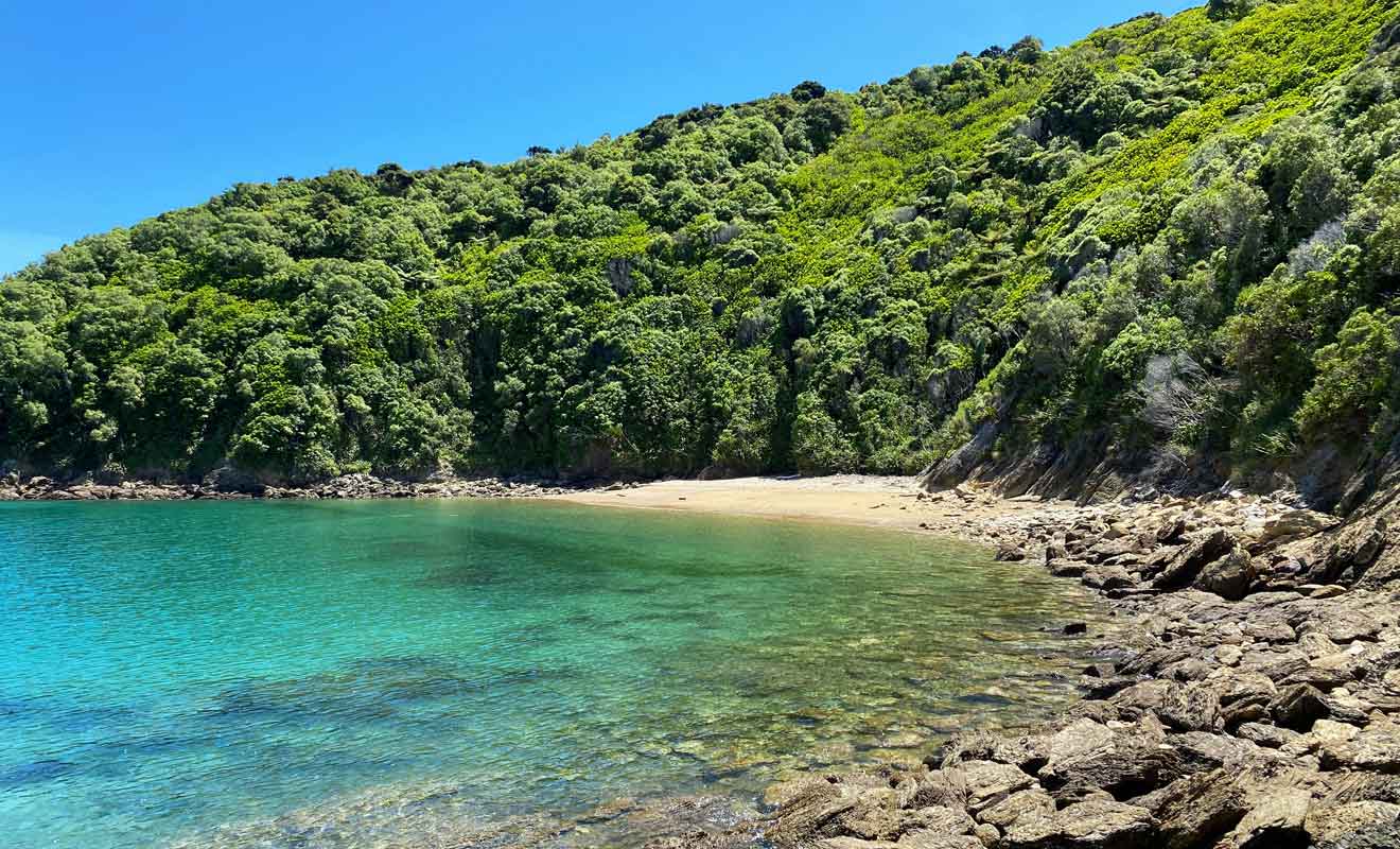La plage de Man-o-War porte mal son nom, car elle paisible et à l'abri des courants.