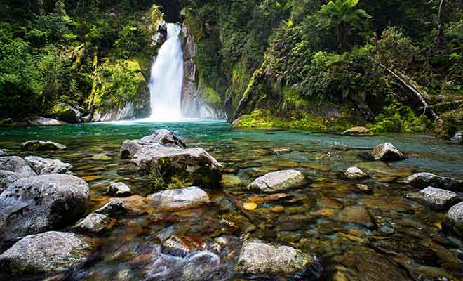 De nombreuses cascades rythment la progression durant tout le Milford Track.