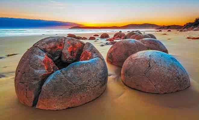 Il y avait beaucoup plus de boulders sur la plage de Moeraki. Les petits rochers faciles à transporter ont été volés avec le temps, souvent pour décorer des jardins.