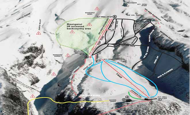 La carte des pistes du mont Taranaki vous aidera à choisir des descentes adaptées à votre niveau de skieur.