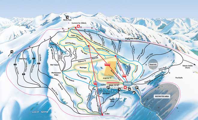 La cartes des pistes du mont Hutt vous aidera à choisir des descentes adaptées à votre niveau de skieur.