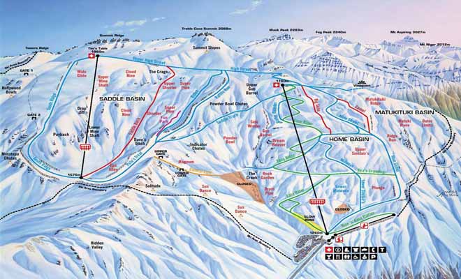 La carte des pistes de Treble Cone vous aidera à choisir des descentes adaptées à votre niveau de skieur.