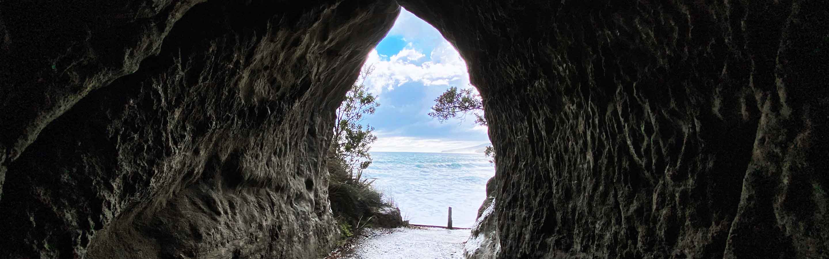 Le tunnel qui mène à la plage de waikawau