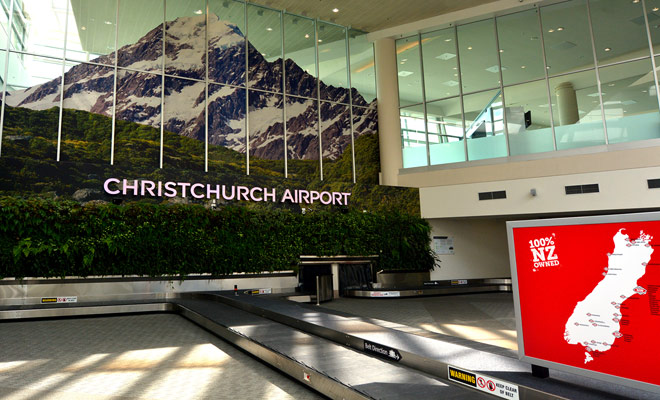 Christchurch Airport wordt meestal gebruikt voor de retourvlucht door toeristen die uit Nieuw-Zeeland vertrekken.