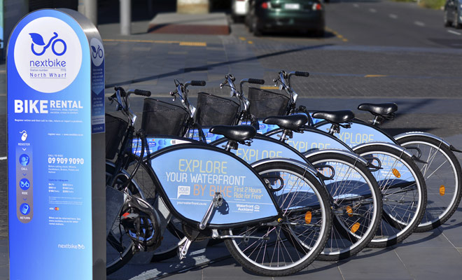 De Auckland Metropool heeft een fietsverhuur. Een geweldig initiatief, maar het aantal stations is duidelijk onvoldoende.