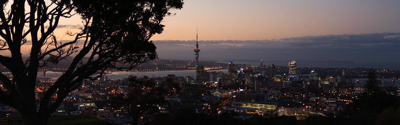 View of Auckland at night from Mount Eden.