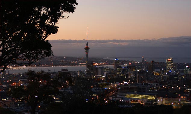 Veduta di Auckland durante la notte dal Monte Eden.