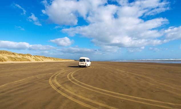 La Ninety Mile Beach è una spiaggia dove è consentita la guida.