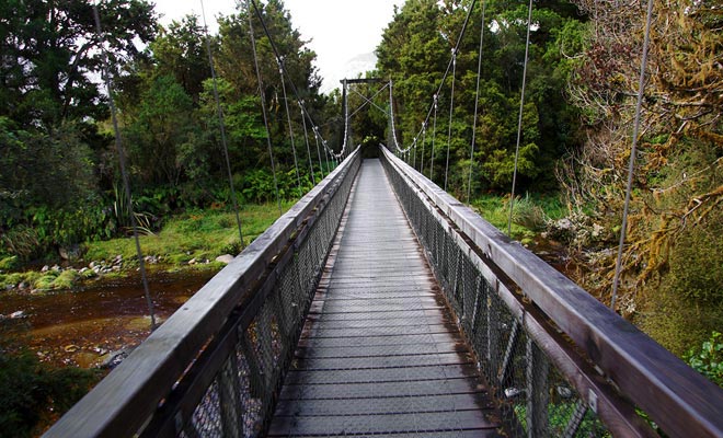 Nessuna preoccupazione da avere, il ponte sospeso che attraversa il fiume Clear Water è perfettamente stabile.