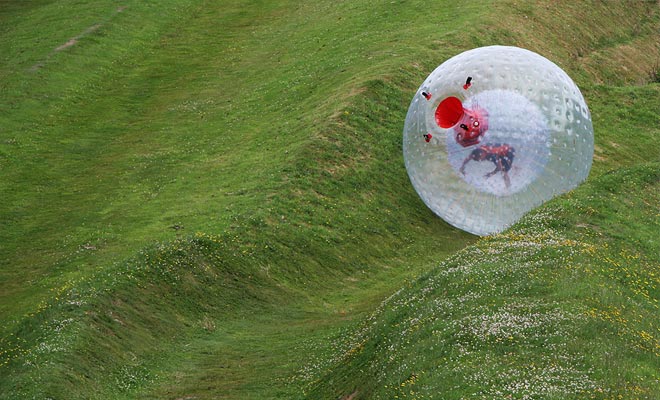 De Zorb is een grote plastic sfeer waarmee u een heuvel kunt afdalen. In de zomer kunt u zelfs vragen dat water in de Zorb wordt toegevoegd om in een wasmachine te voelen!