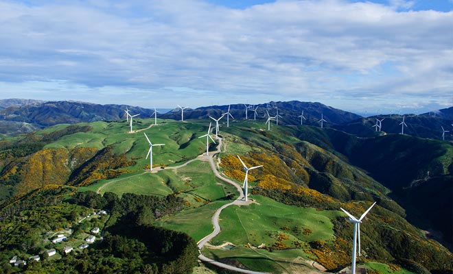 Het land ligt in de as van de 40e Roaring, de wind waait sterk. Dit is waarschijnlijk niet ideaal voor uw hait stijl, maar uitstekend voor het milieu