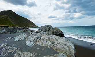 Plage au Cap Palliser avec la mer turquoise