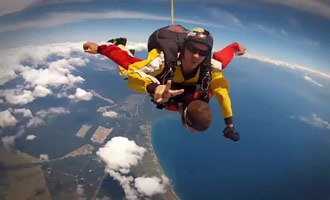 Voici une vidéo de saut en parachute réalisé au dessus du lac topo filmé par un moniteur de parachutisme.